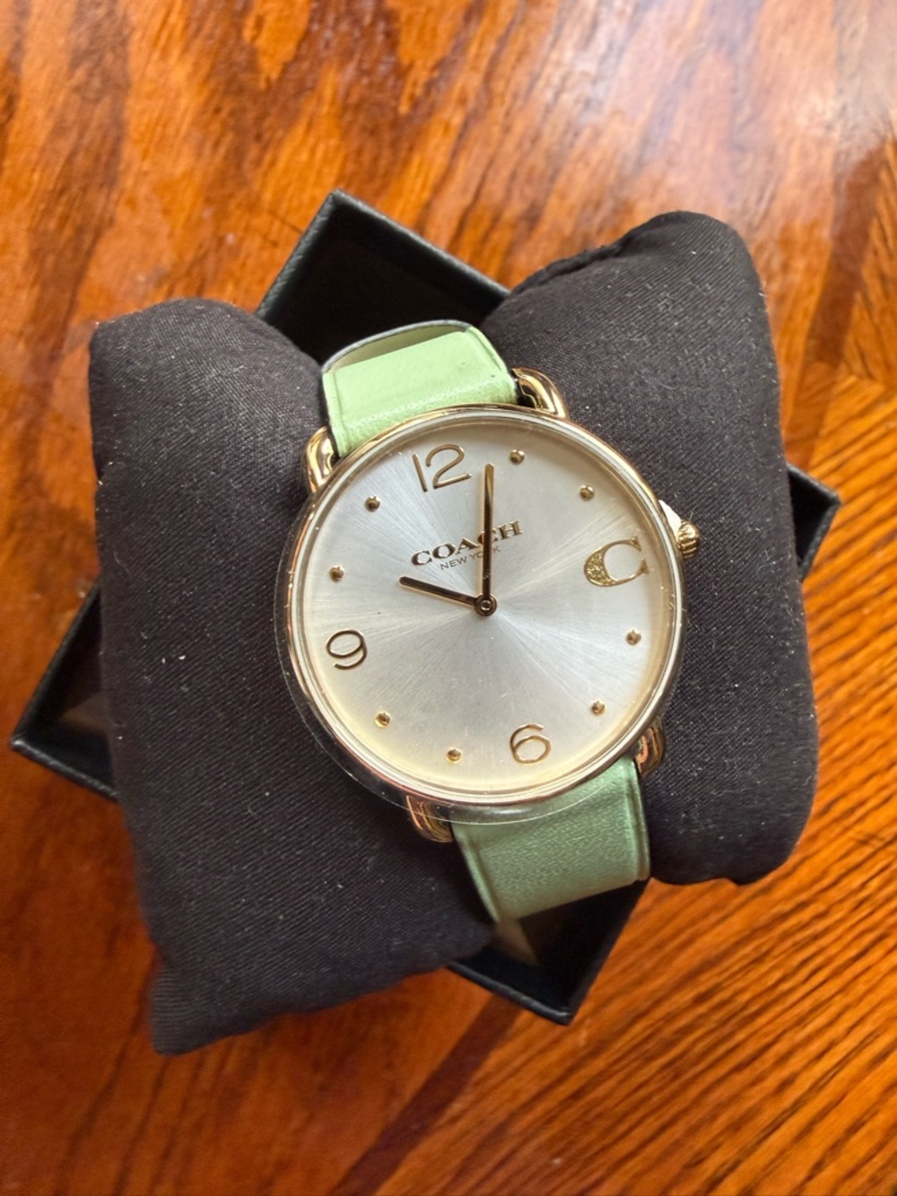 Coach Petite Round Watch with Light Green Leather Band